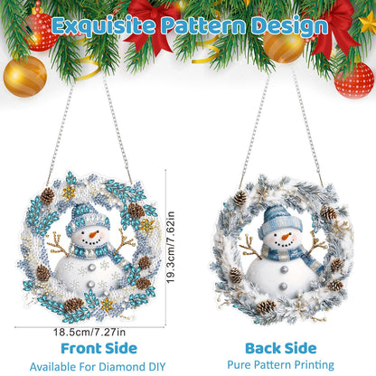 MEIYUDA Snowman Diamond Art Hanging Kits for Adult, Snowman Winter Wreath Diamond Painting Hanging Kits Ornaments, DIY Special Shaped Rhinestone Window Pendants kit for Home Garden Wall Decor