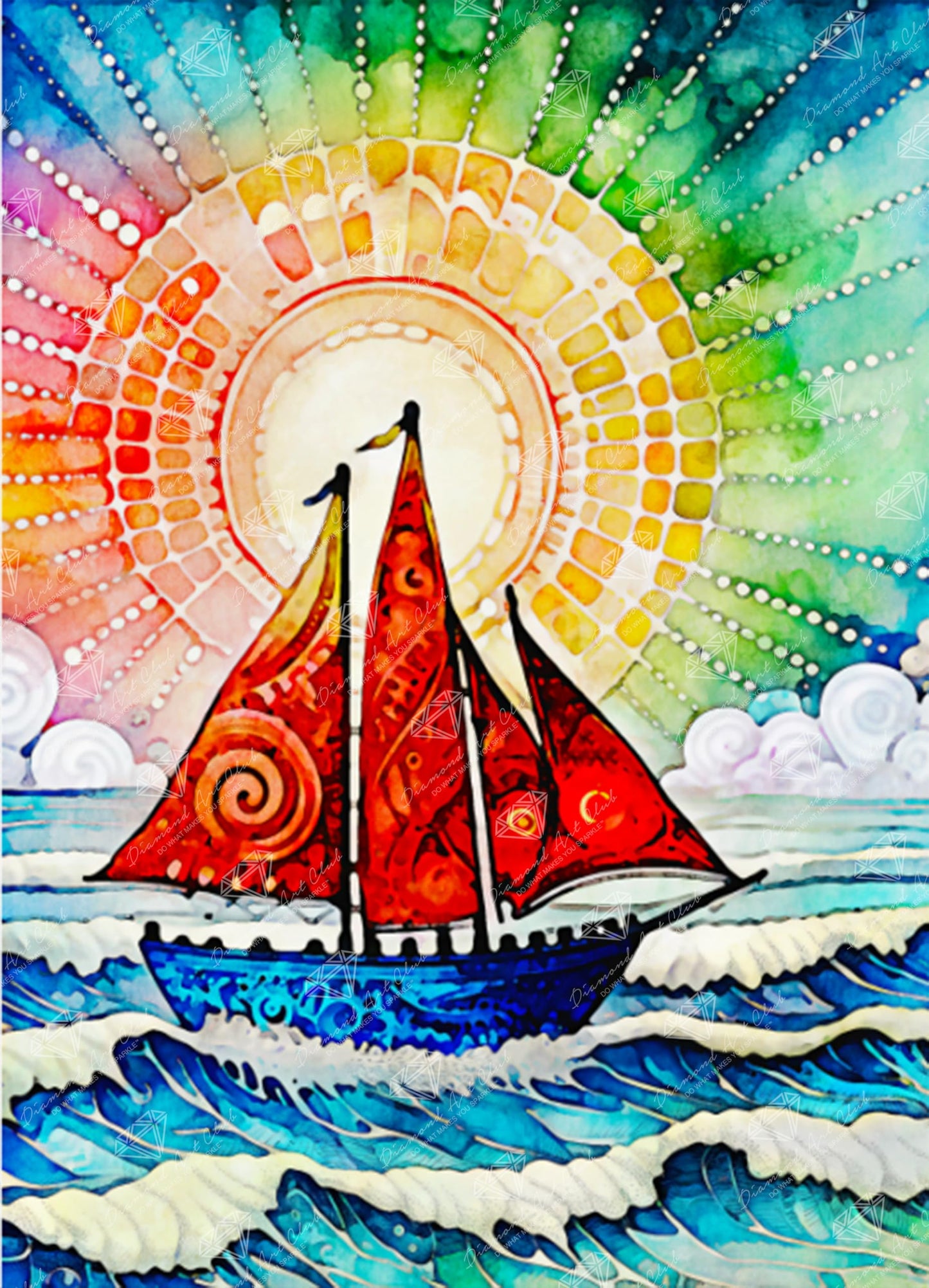 DIAMOND ART CLUB Sailing Away Diamond Painting Kit, Fun DIY Crafts for Adults, Square Diamond Art Canvas, 13" x 18" (32.9 cm x 45.6 cm)