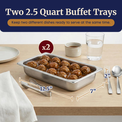 Elite Gourmet EWM-6122 Dual 2 x 2.5 Qt. Trays, Buffet Server, Food Warmer Temperature Control, Clear Slotted Lids, Perfect for Parties, Entertaining & Holidays, 5 Qt Total, Stainless Steel