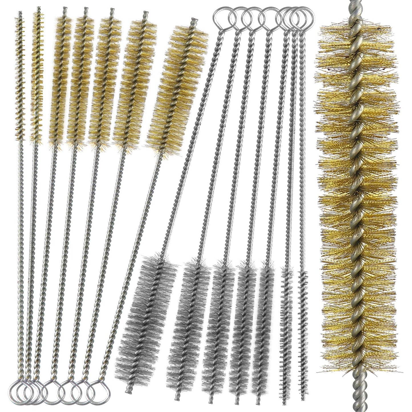 14pcs Brass Wire Brush Stainless Steel Wire Brushes Bottle Brush Set, 12" Round Wire Brushes, Tube Cleaning Brush for Pipe, Tube, Auto Parts, Bottles (6mm/8mm/10mm/12mm/15mm/20mm/22mm)