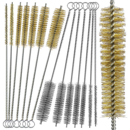 14pcs Brass Wire Brush Stainless Steel Wire Brushes Bottle Brush Set, 12" Round Wire Brushes, Tube Cleaning Brush for Pipe, Tube, Auto Parts, Bottles (6mm/8mm/10mm/12mm/15mm/20mm/22mm)