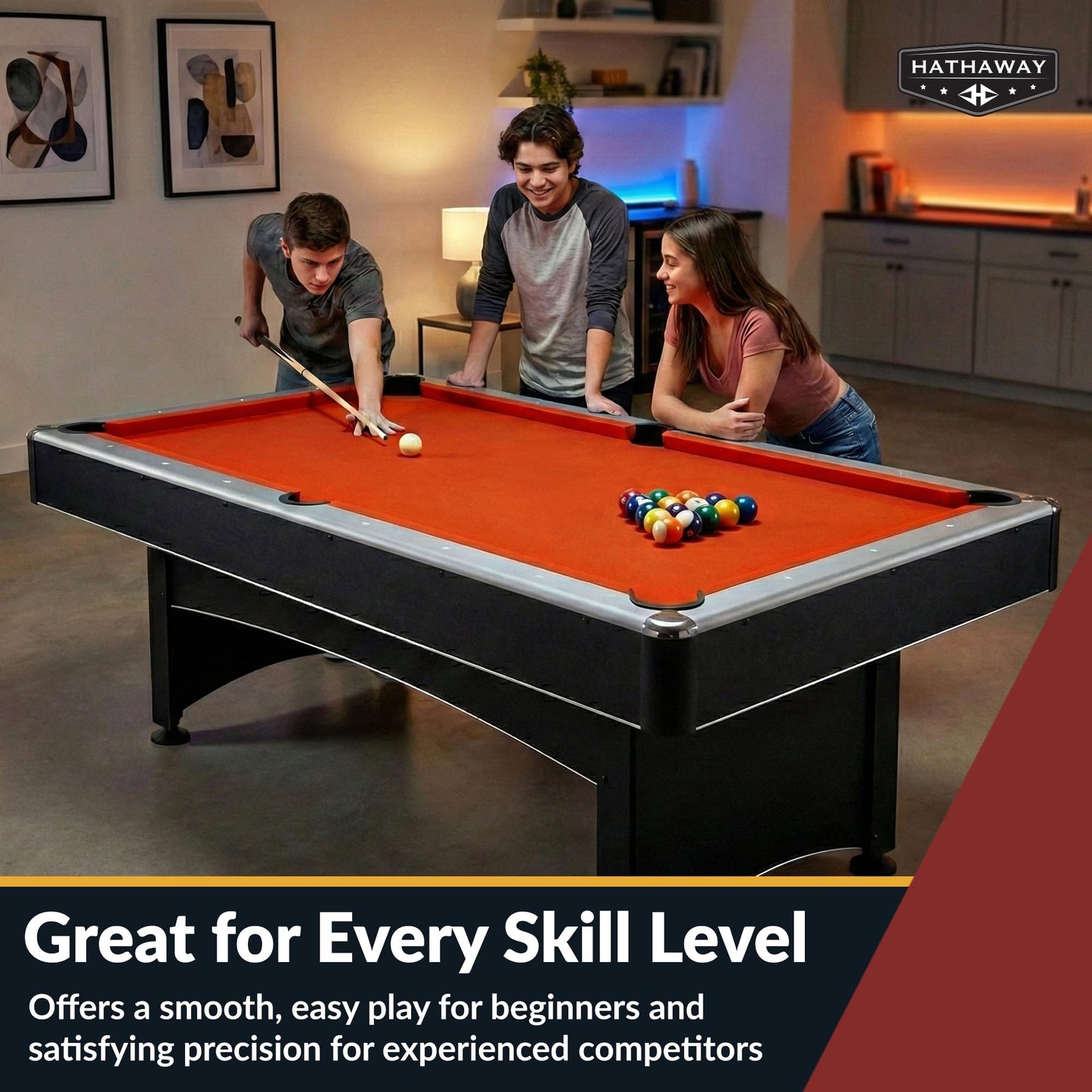 Hathaway Maverick 7 Foot Pool Table with Table Tennis Top – With Accessories for Both Games – Space-Saving Ping Pong and Pool Table Combo for Families – Matte Black Finish, Red Felt