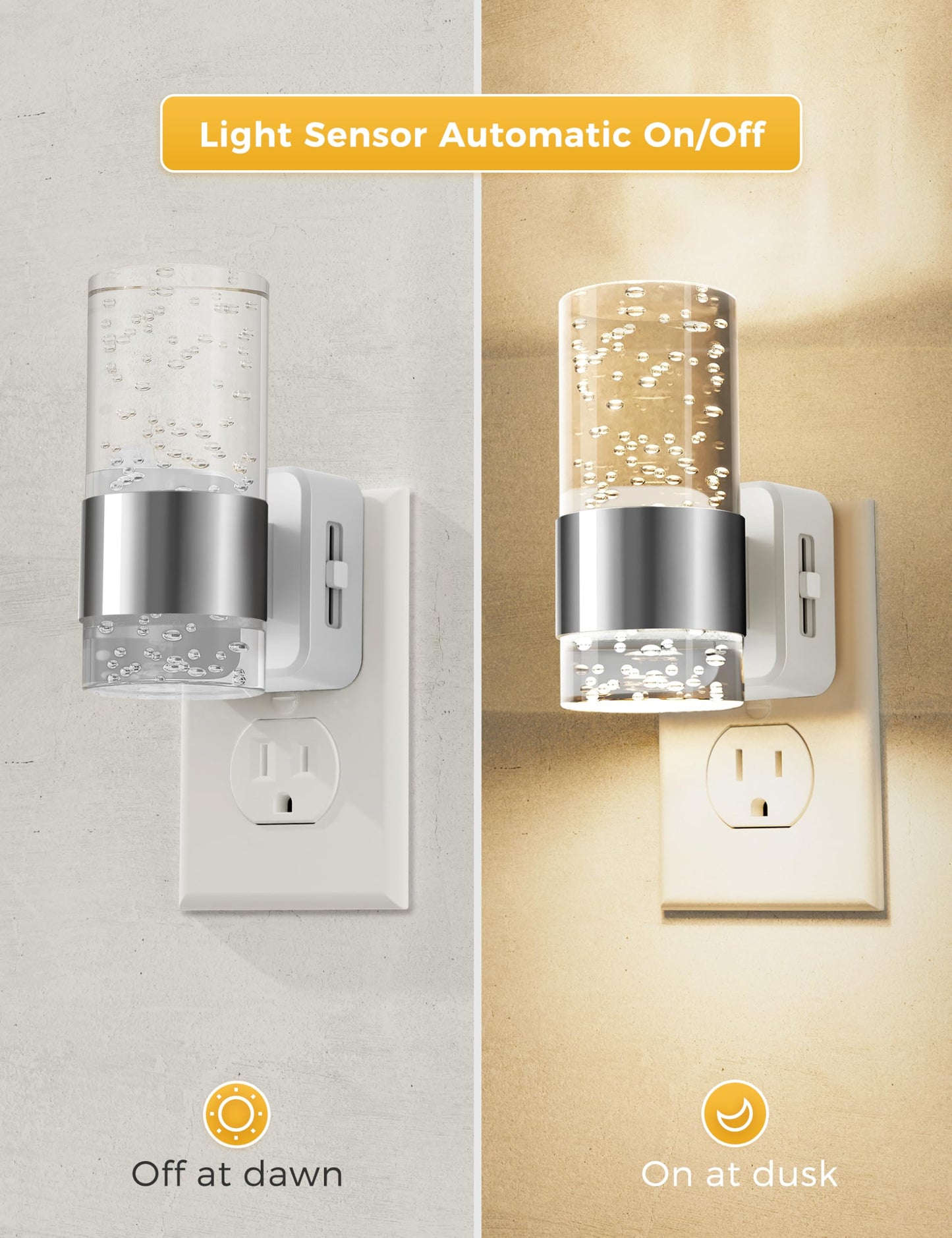 L LOHAS LED Night Light,Dimmable Night Lights Plug into Wall, 2 Pack Acrylic Nightlights with 0-100 LM Adjustable Brightness, 3000K Plug in Night Light with Dusk to Dawn Sensor, for Bathroom Hallway