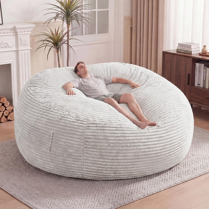Claiks 8 Ft Giant Foam Bean Bag Chair, Oversized Couch with Removable Cover, Soft Plush Bean Bag Chairs for Adults and for Kids Teens Adults in Living Room, Beige