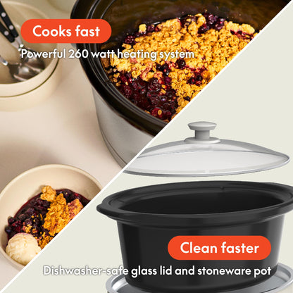 bella 6.0 Qt Programmable Slow Cooker, Ceramic Nonstick Coating, Adjustable Temperature & Cooking Times, Dishwasher Safe Stoneware Pot & Tempered Glass Lid, Tangle Free Cord Wrap, Oatmilk