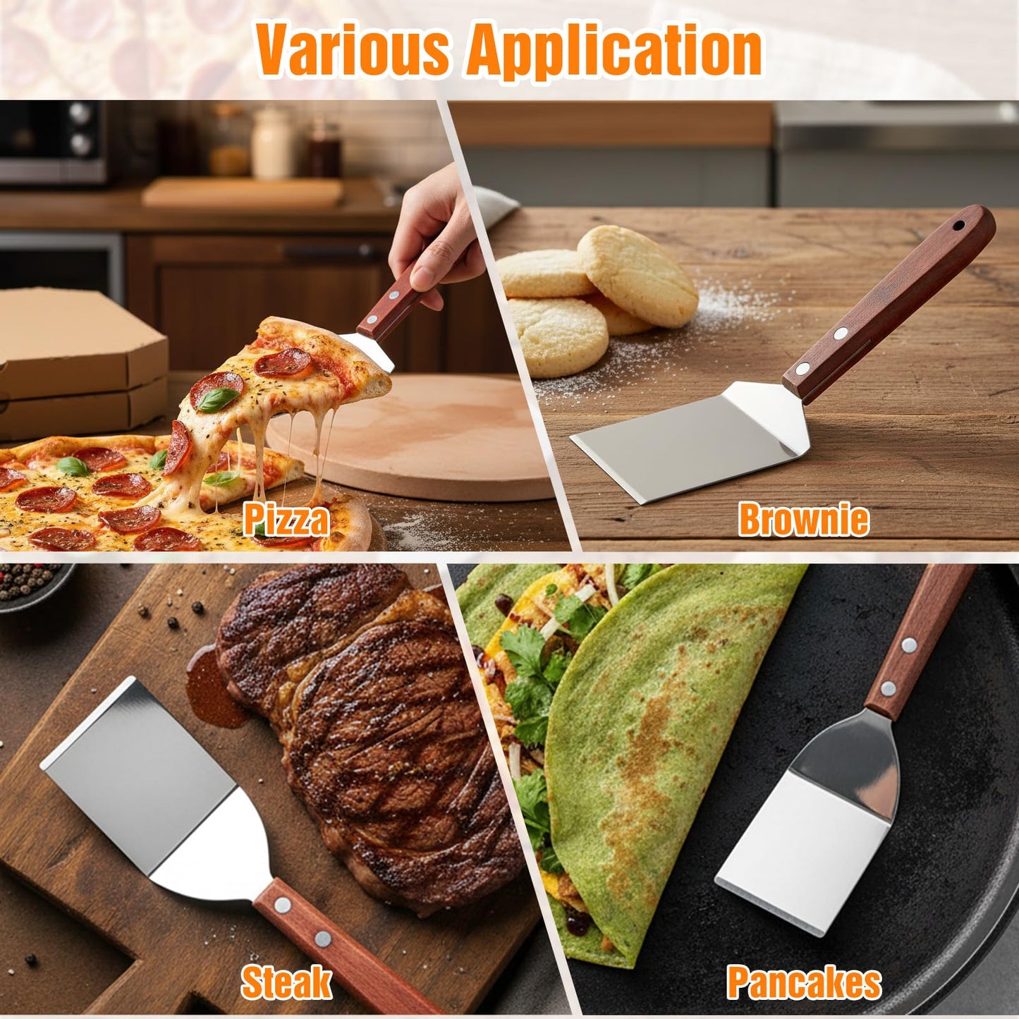 Afcabakila 20 Pcs Small Brownie Cookie Spatula, Metal Stainless Steel Pizza Spatula with Wooden Handle, Cake Baking Triangular Spade Shovel for Desserts Cutting & Serving Desserts, Brownies & Lasagna