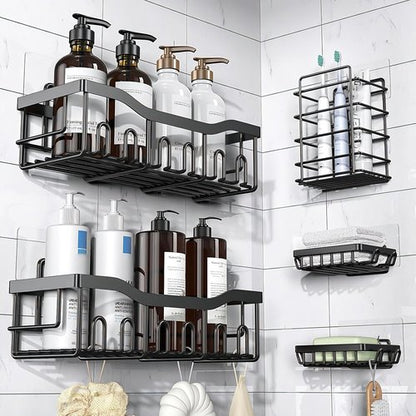 HOREAKHJ 14 Pack Shower Caddy Adhesive Replacement, Strong Adhesive Hooks, Waterproof Shower Adhesive Strips, No Drilling, for Bathroom Storage Shelves and Kitchen Racks