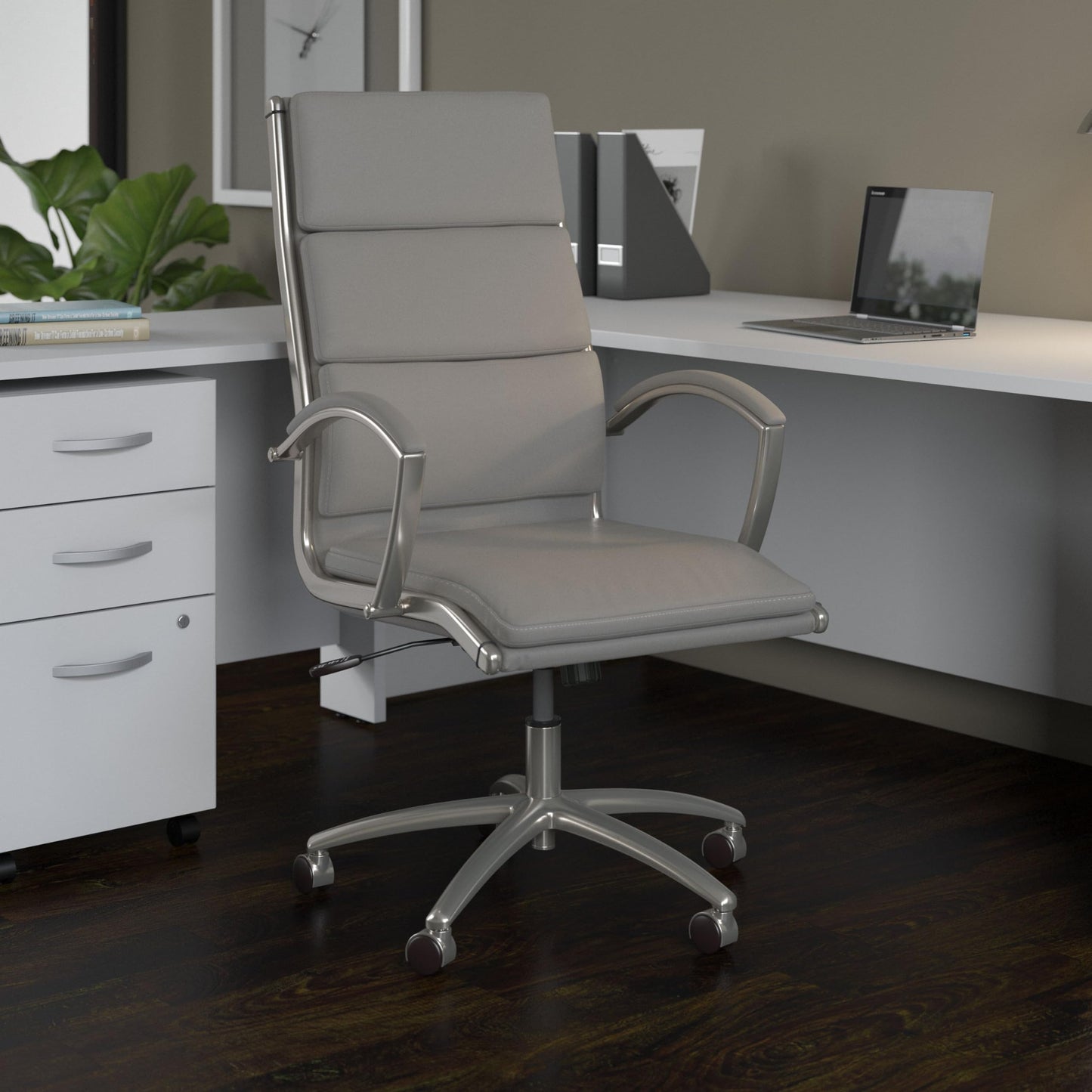 Bush Business Furniture STC043LG Studio C High Back Leather Executive Office Chair, Light Gray