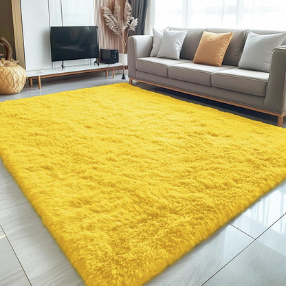 OLANLY Large 5x8 Machine Washable Area Rug - Soft Fluffy Shaggy Carpet for Living Room & Bedroom | Yellow