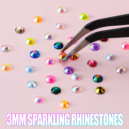 LERBOU 90000Pcs Bedazzling Kit for 12 Colors Rhinestones with 4 Shades Each - 12 Box Diamond Art, 3mm Flatback Gems with 4×10ml B7000 Jewelry Glue & Tools, Perfect for Nail Art, Crafting, Clothing