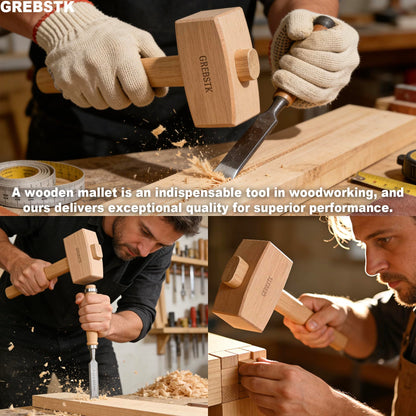 GREBSTK Beech Wood Mallet - Woodworking Hammer & Ice Crusher for Cocktails, Perfect for Chisels, DIY, Bar Tool, Polished Solid Hardwood, 12 Inch
