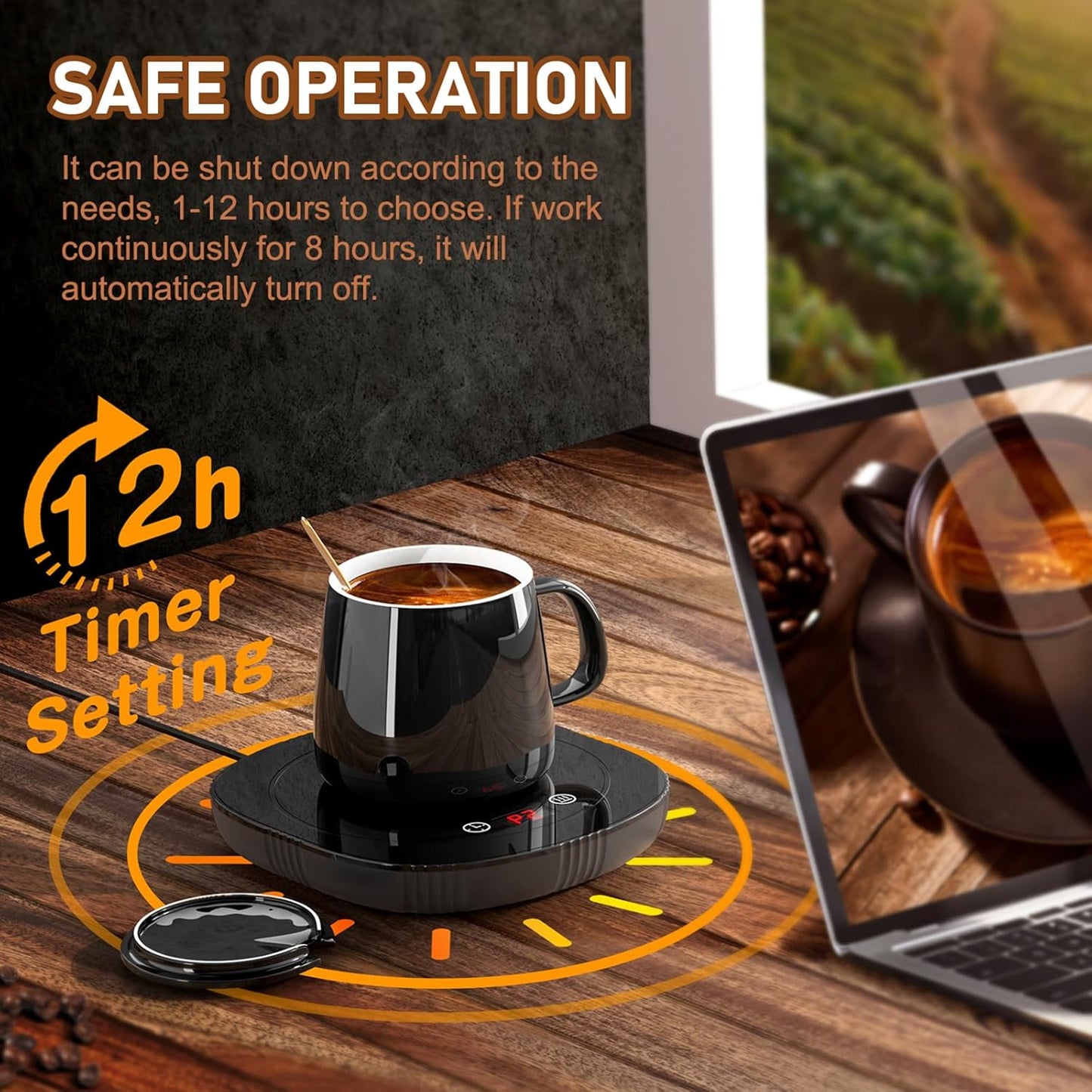 2 Settings 1-12H Coffee Mug Warmer, Cup Warmer for Desk with Auto Shut Off, Temp & Timer, Coffee Heater Smart Electric