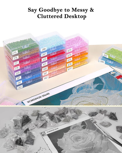 Diamond Art Storage for Beads Storage&Line-Up, 45 PCS 2-in-1 Diamond Painting Storage, Convex Point Bottom Design Diamond Art Accessories with Lids for Diamond Painting Crafters