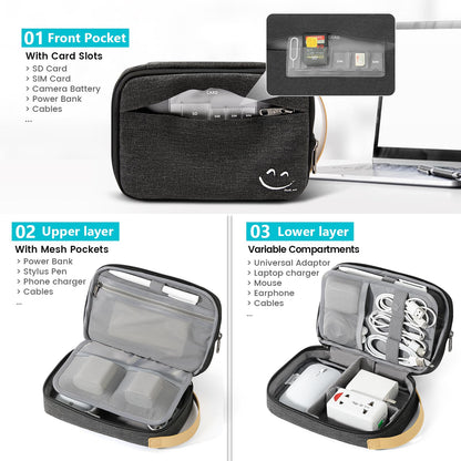 Travelkin Cord Organizer Travel, Electronic Organizer Travel Case, Cable Organizer Bag For Cords,Chargers Phone, Sd Card,Usbs (Black)
