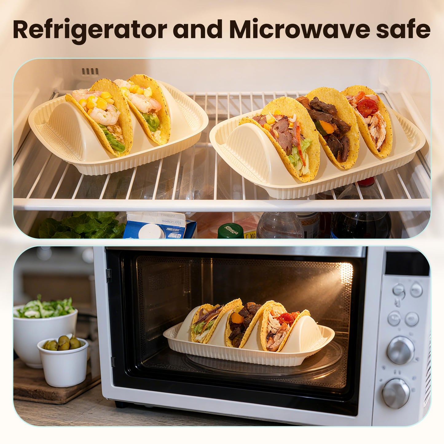 50-Pack Disposable Taco Plates for 2 Tacos - For Most 4-6 Inch Small Hard Shells - Biodegradable Cornstarch Holder Plates - Microwave Safe - Ideal for Fiesta, Bar, Party