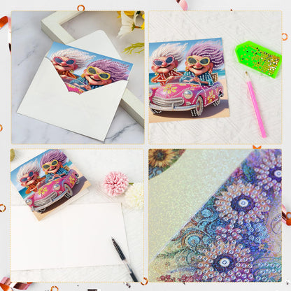 MVVMTOP 6pcs Diamond Painting Greeting Cards for Blessings and Wishes, Grandma DIY Special Shape Crystal Diamond Art Partial, Surface flash Paper Material, DIY Gifts for Christmas Thanksgiving Day