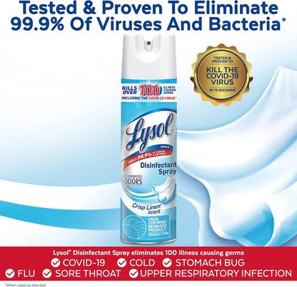 Lysol Disinfectant Spray Bundle - Crisp Linen & Air Sanitizer Spray for Odor Elimination | 19 Fl. Oz + 10 Fl. Oz