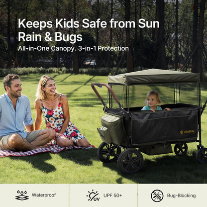 BabyVista Stroller Wagon for Kids, One-Hand Adjustable Push/Pull Handle, Spacious Storage, 8"/12" All-Terrain Wheels, Canopy with Bug Net, Wagon Stroller for Daily Walks, Short Trips & Grocery Runs