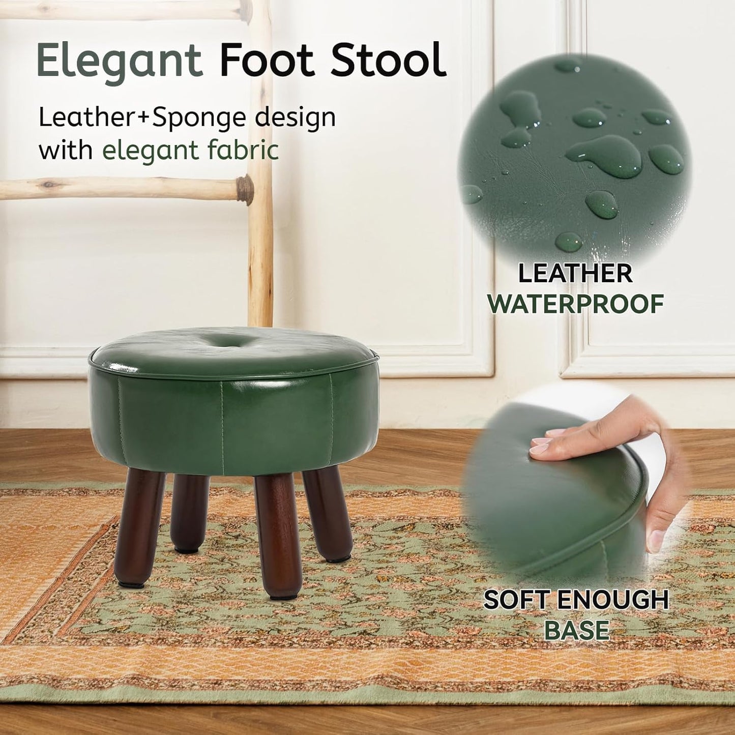 13in 13''L 13''W 10.2''H, oakvivo Small Foot Stool Ottoman, Round Faux Leather Foot Rest for Couch, Under Desk Pouf