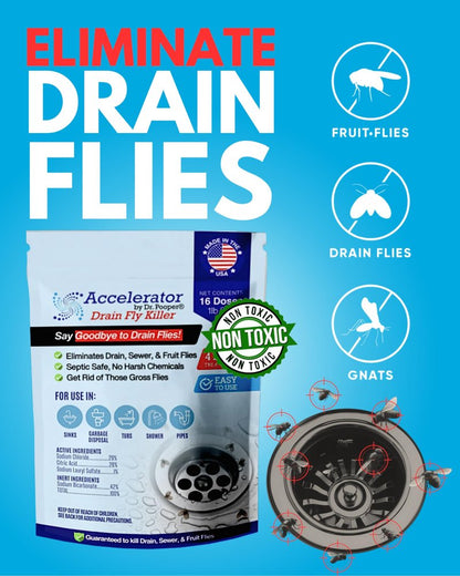 Drain Fly Killer Powder – Eliminates Drain Flies & Sewer Flies in Drains, Sinks, Showers – Fast-Acting Treatment - Septic Safe & Made in USA