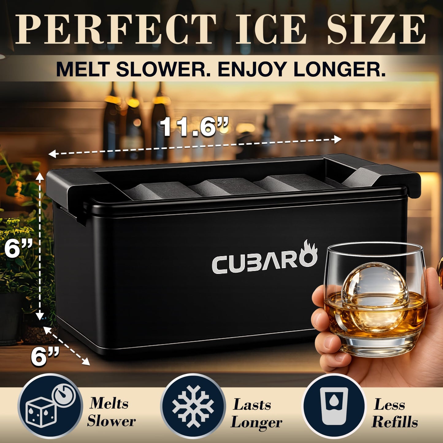 Clear Ice Ball Maker with Bonus Freezer Bag | 8 Large 2" Crystal Clear Ice Spheres | Premium Hard Shell Directional Freezing Mold | Slow‑Melt Ice Balls by CUBARO