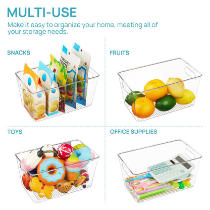 Vtopmart 6 Pack Clear Storage Bins, Pantry Cabinet Organizer Bins with Handle for Pantry Organizer and Storage, Plastic Bins for Fridge, Cabinet, Kitchen, Countertops, Cupboard, Freezer, Medium