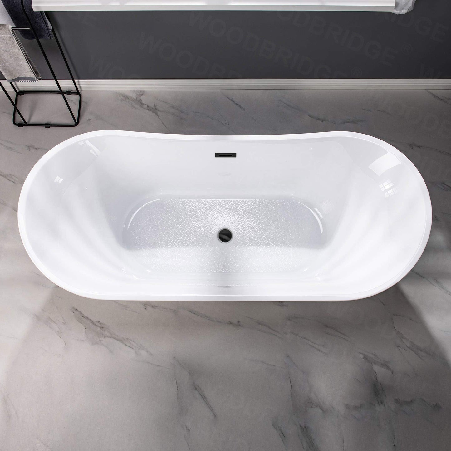 WOODBRIDGE 71" Acrylic Freestanding Bathtub Contemporary Soaking Tub , White Acrylic ( Matte Black Drain/Overflow),B0017 MB Drain &O