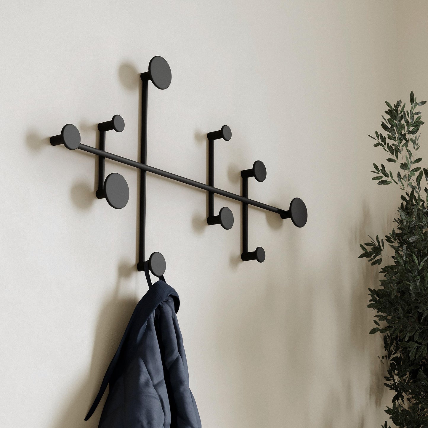 Kazai. 'Sval' Wall Wardrobe | Minimalist Coat Hook Design from Berlin | Modern Metal Wall-Mounted Coat Rack/Hooks | Black