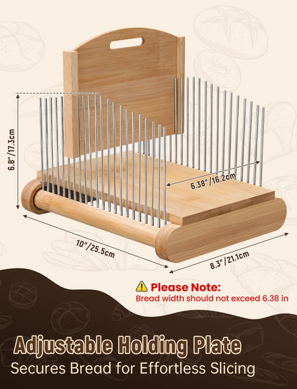NiHome Bamboo Bread Slicer for Homemade Bread with Stainless Steel Guides, Adjustable Thickness for Toast & Sandwiches, Foldable Compact Sourdough Wood Cutting Board
