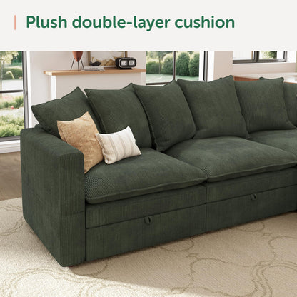 HONBAY Modular Sectional Sofa with Ottoman, 7 Seat U Shaped Couch with Storage & Pillows, 137 Inch Oversized Sectional Sofa for Living Room, Green