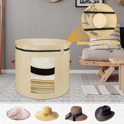 Large Hat Storage Box for Women & Men, 19" D x 17" H Foldable Round Organizer with Dustproof Lid for Travel