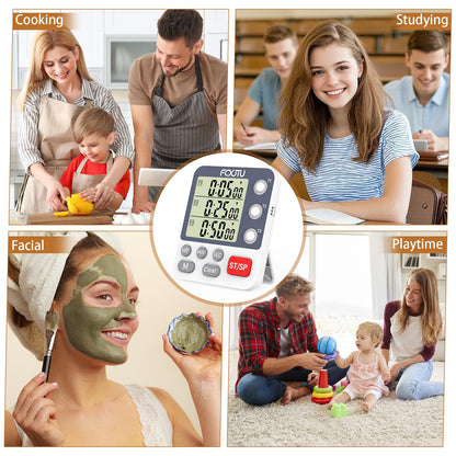 FCXJTU Digital Dual Kitchen Timer, 3-Channel Magnetic Countdown Stopwatch Timer for Cooking, Large Display, Loud Alarm, 100Hr Multi Food Classroom Timer for Seniors & Teachers (Battery Included)