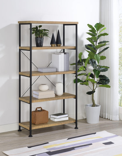 Coaster Home Furnishings - Analiese - Wood and Metal - 4-Tier Bookshelf with Open Shelves, X-Back Bracing, and Rectangular Frame - Home Office - 63-Inch - Mango - 802003