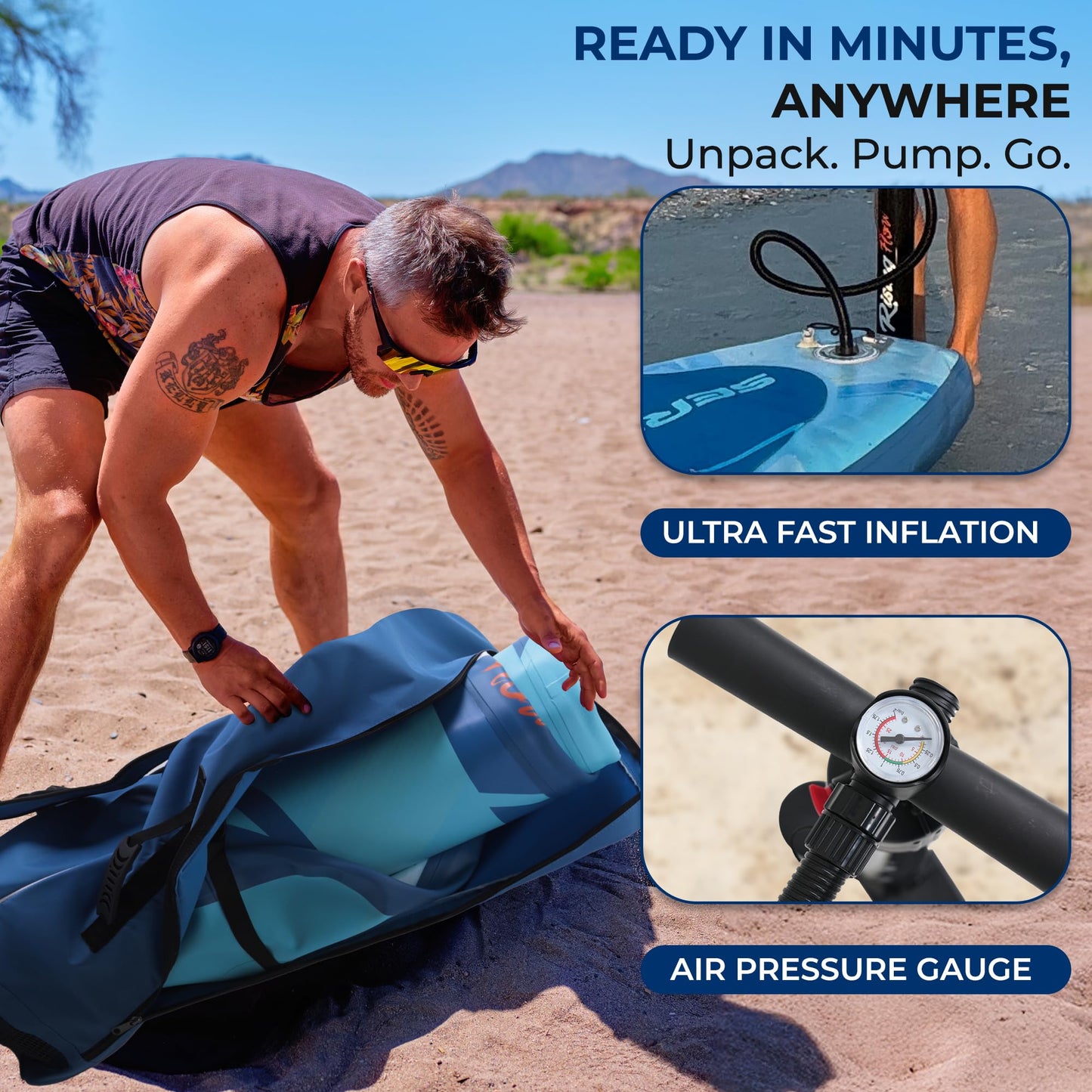 SereneLife 10’6” Inflatable Stand Up Paddle Board with Premium SUP Accessories - 32” Wide Stable Design with Non-Slip EVA Deck Pad, for Youth and Adults, 350 lbs. Capacity
