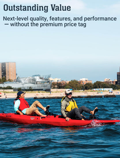 Upgraded Brooklyn 14.0 Tandem Pedal Kayak with Propeller Drive by BKC, 2-Person Sit-On-Top Fishing Kayak, Hand Rudder, Rod Holders, Large Storage, Stable 14ft Hull