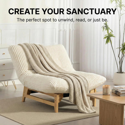 Vipuno Corduroy Bean Bag Chair for Adults, Comfy Accent Chair for Living Room, Armless Lazy Sofa with Back Support, Ergonomic Floor Lounge Chair for Bedroom, Single Seat, Off White