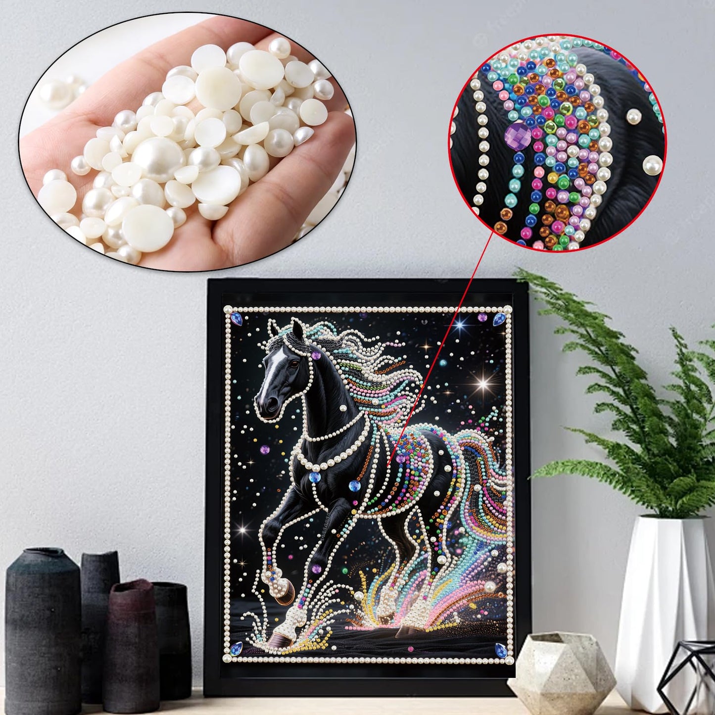 WSLWXSHM Pearl Diamond Painting Kits for Adults Horse, 5D Special Shape Diamond Art Kits for Beginners, Crystal Rhinestones Diamond Painting for Home Wall Decoration Gift 12×16inch/30×40cm Animal