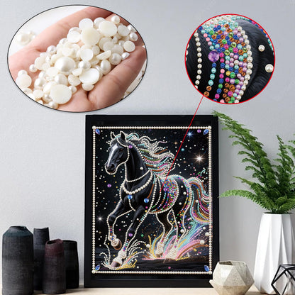 WSLWXSHM Pearl Diamond Painting Kits for Adults Horse, 5D Special Shape Diamond Art Kits for Beginners, Crystal Rhinestones Diamond Painting for Home Wall Decoration Gift 12×16inch/30×40cm Animal