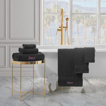 Juicy Couture Alyssa Luxurious 6 Piece Bath Towel Set - (2) Bath Towels, (2) Hand Towels, and (2) Washcloths - Black Premium Bathroom Towel Set
