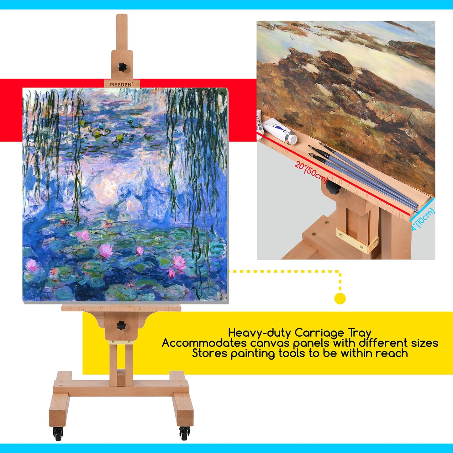 MEEDEN Large Art Easel for Painting: Solid Beech Wood Heavy Duty Artist Easel for Adults Beginner Painters - Professional Painting Easel with Tilts Flat can Holds Canvas Art Up to 71" for Art Studio