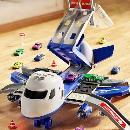 Airplane Toy Race Track Kids Toys, Foldable 4 Layer Toddler Car Track Playset, Toy Plane Transport Car Carrier & 6 Race Cars, Toddlers Toys Birthday Xmas Gifts for Age 3 4 5 6+ Years Old Boys Girls