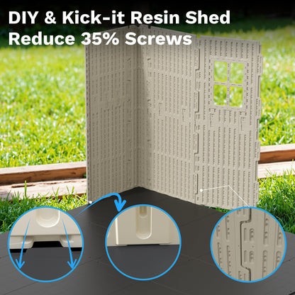 Devoko Plastic Outdoor Storage Shed with Floor, 8 x 6 FT Resin Tool Garden Shed with DIY Window and Lockable Door, Outside Kick-it Shed for Patio,Garden, Backyard, Lawn, Beige