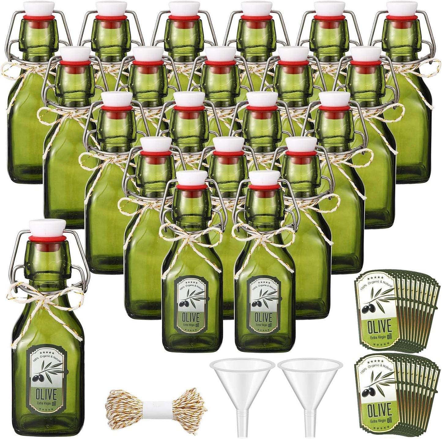 20 Pack Pattern,4oz) Queekay Mini Swing Top Glass Bottles for Vanilla Extract Homemade Olive Oil Bottles with Lids