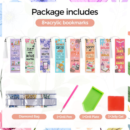 8 Pieces Christian Bible Verse Diamond Art Bookmarks 5d Christian Beaded Bookmark Acrylic Tassel Bookmark for DIY Making Beginners Kids Adults Arts Craft Supplies (Book Lovers)