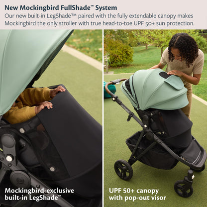 Mockingbird Single-to-Double Stroller 3.0 - Convertible Full Size Baby Stroller for 1, 2, or 3 Kids with 44 Possible configurations, Travel System Compatible - Sage