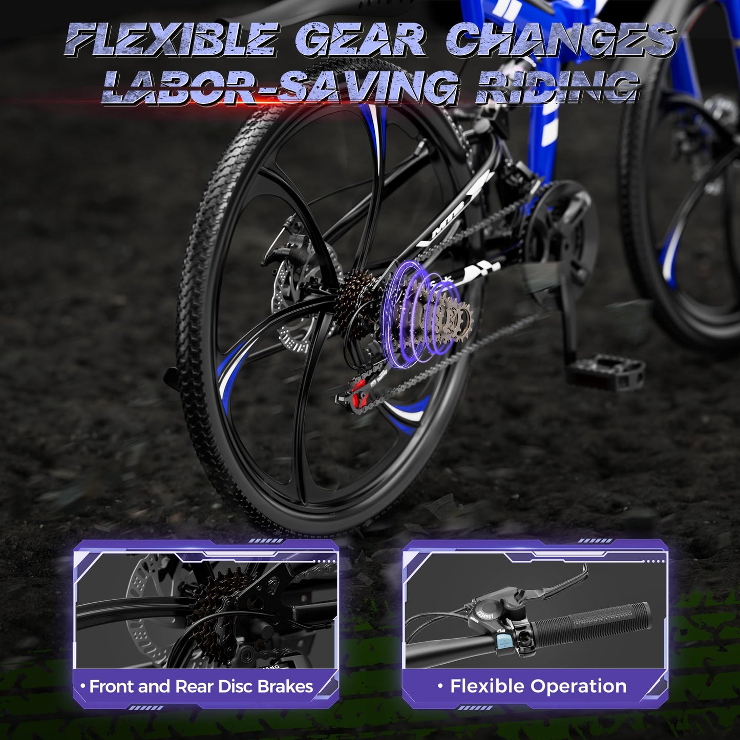 MarKnig 26 Inch Adult Folding Bikes/Mountain Bikes, 21 Speeds Mountain Bicycles with Full Suspension, Dual Disc Brake, High Carbon Steel Frame, Foldable Bike for Men/Women/Teen, Blue