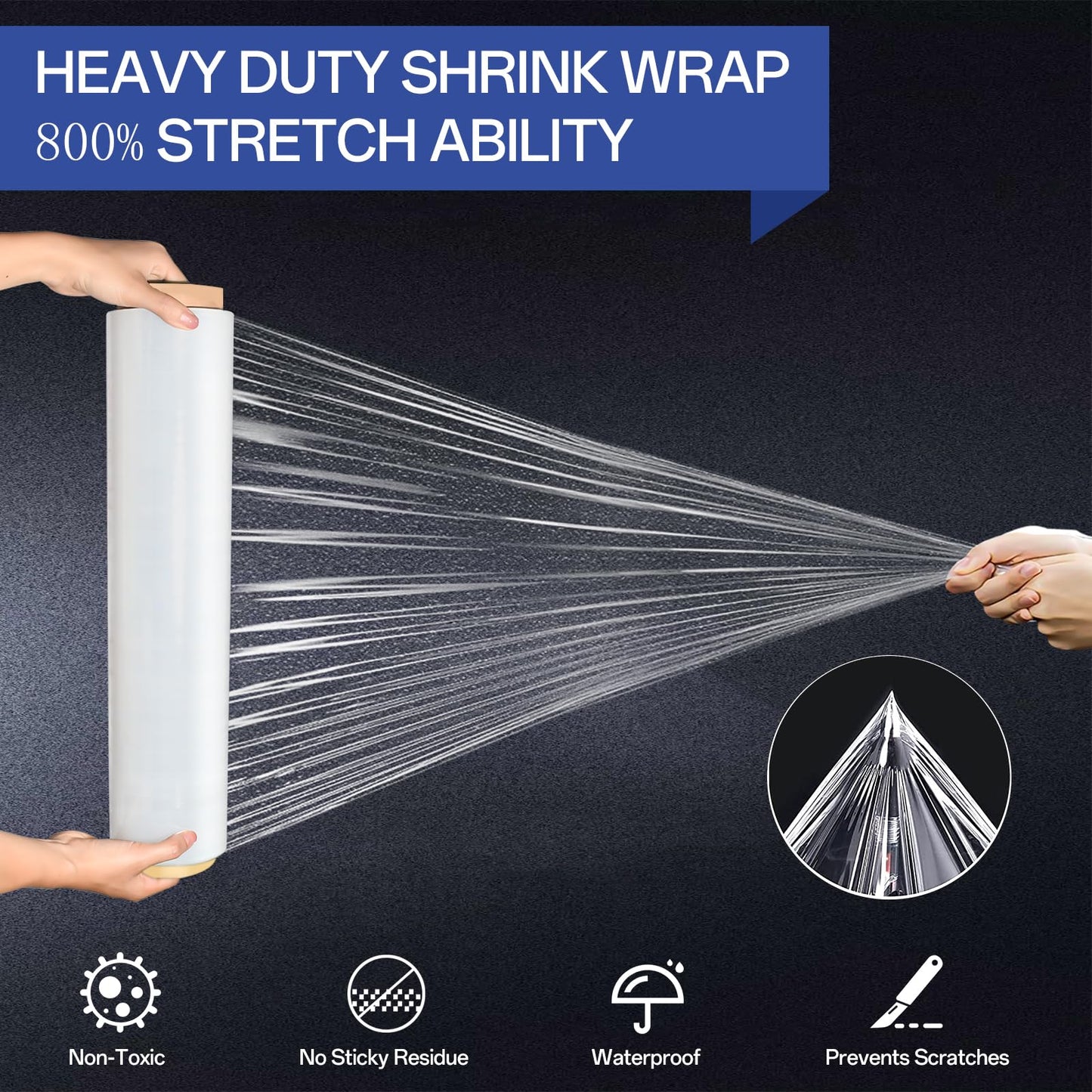 Stretch/Shrink Wrap Roll 18 Inch 1500ft,Heavy Duty 800% Stretch,Clear 80 Gauge Industrial Strength Stretch Film,Plastic Wrap for Pallet Wrap for Pallets,Packing, Shipping&Furniture Protection(4 Roll)