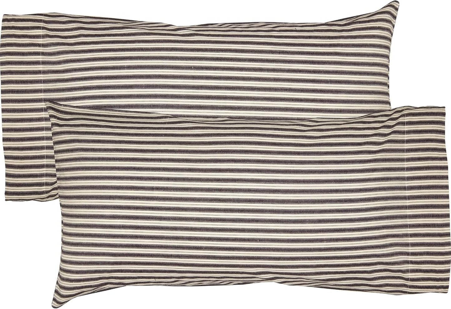 VHC Brands Ashmont Farmhouse Stripe Pillow Case Set of 2, Charcoal Grey and Ivory/Creme, King Size