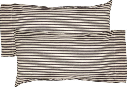 VHC Brands Ashmont Farmhouse Stripe Pillow Case Set of 2, Charcoal Grey and Ivory/Creme, King Size
