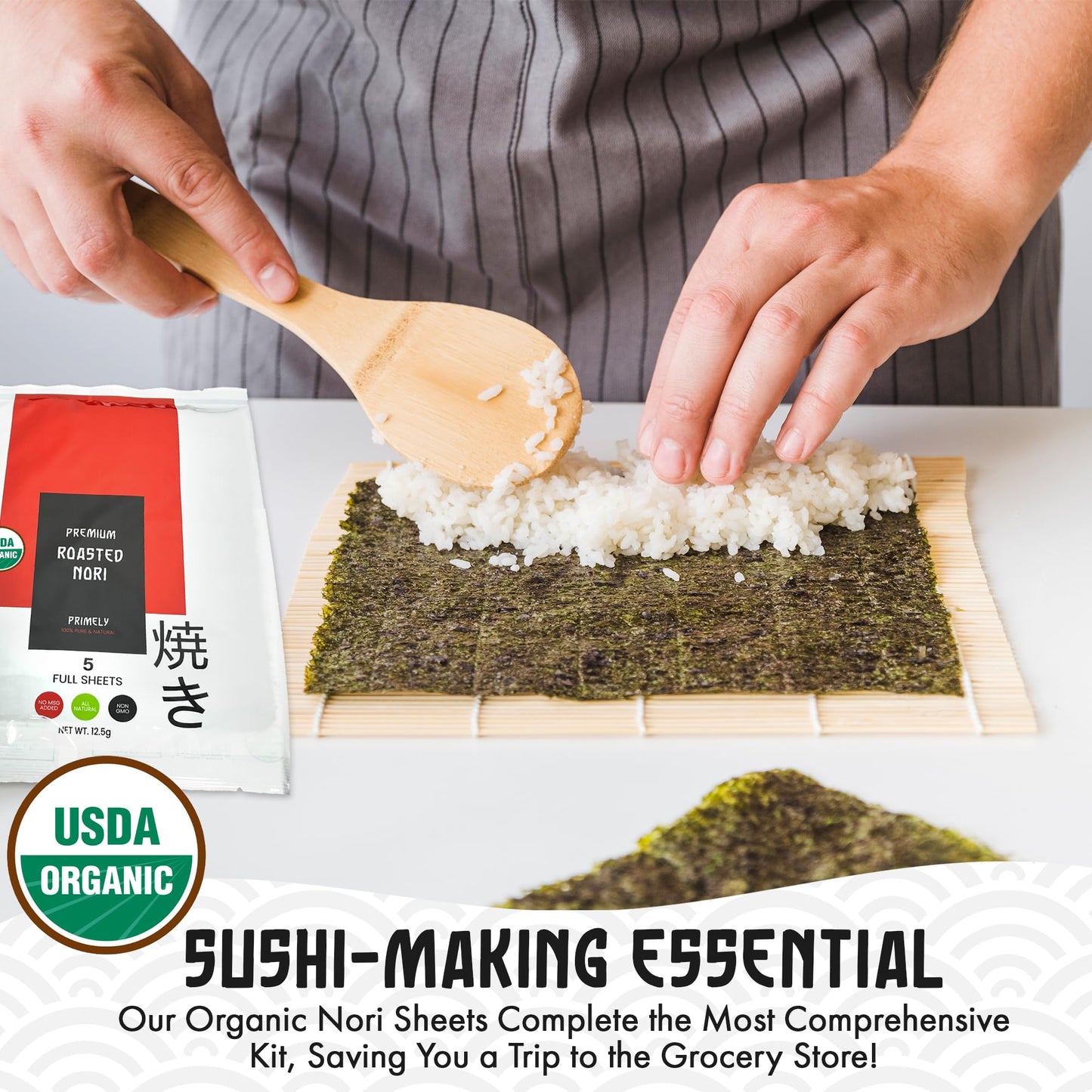 30 Pcs Sushi Making Kit – Sushi Bazooka Maker Kit with Nori Sheets for Sushi, Bamboo Rolling Mat, Easy DIY Roller Set for Beginners at Home, USDA Organic